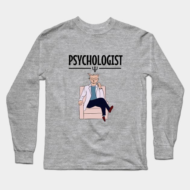 Psychologist cat illustration Long Sleeve T-Shirt by cypryanus